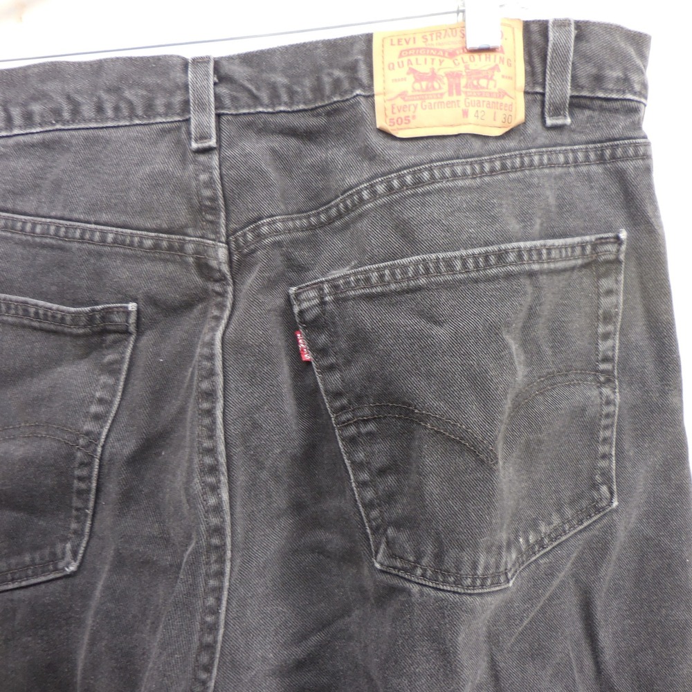 VTG Levis‎ 505 Regular Fit Straight Leg Faded Black Denim Jeans Mens 42x30